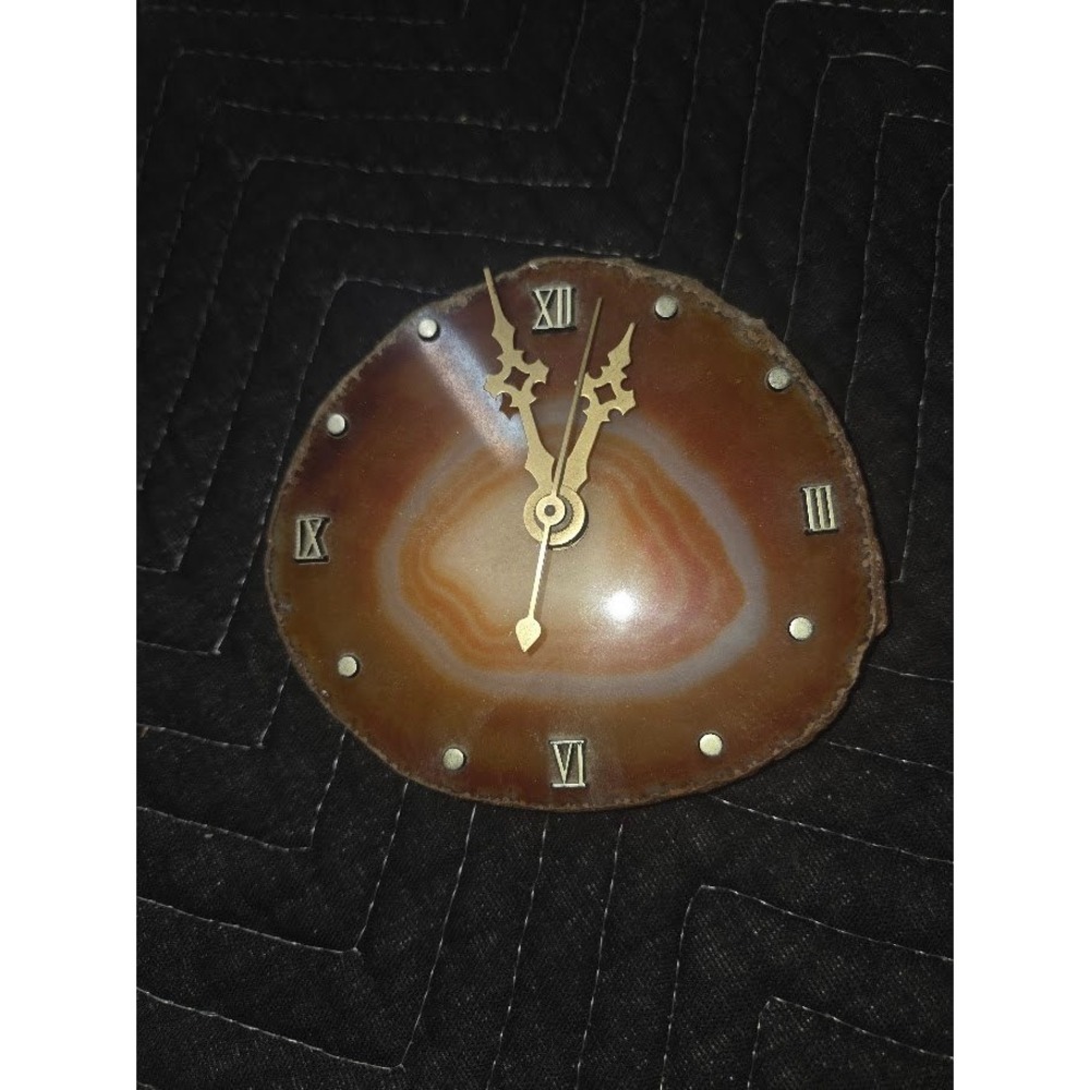 Vintage Natural Agate Stone Wall Clock Brown Geode Roman Numerals